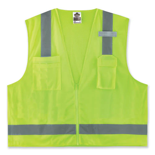Glowear 8249z-s Single Size Class 2 Economy Surveyors Zipper Vest, Polyester, 5x-large, Lime, Ships In 1-3 Business Days - Image 1