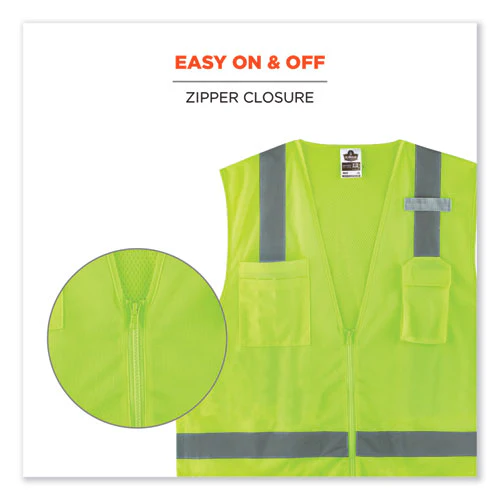 Glowear 8249z-s Single Size Class 2 Economy Surveyors Zipper Vest, Polyester, 5x-large, Lime, Ships In 1-3 Business Days - Image 2