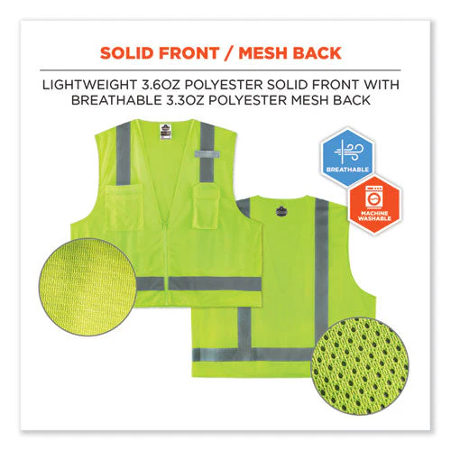 Glowear 8249z-s Single Size Class 2 Economy Surveyors Zipper Vest, Polyester, 5x-large, Lime, Ships In 1-3 Business Days - Image 3
