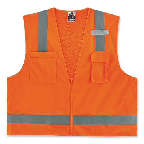 Glowear 8249z-s Single Size Class 2 Economy Surveyors Zipper Vest, Polyester, Small, Orange, Ships In 1-3 Business Days - Image 1