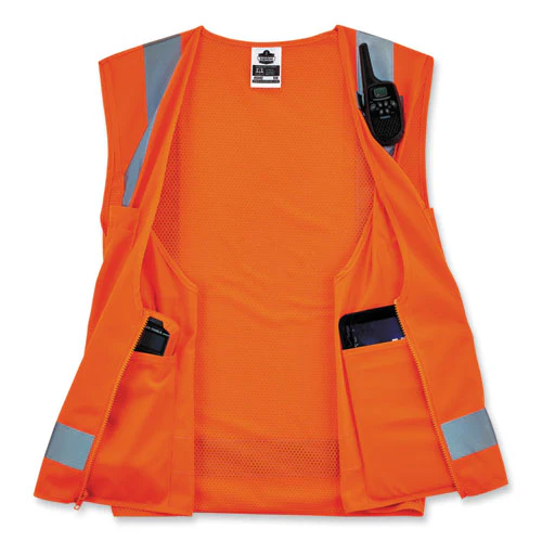 Glowear 8249z-s Single Size Class 2 Economy Surveyors Zipper Vest, Polyester, Large, Orange, Ships In 1-3 Business Days - Image 2