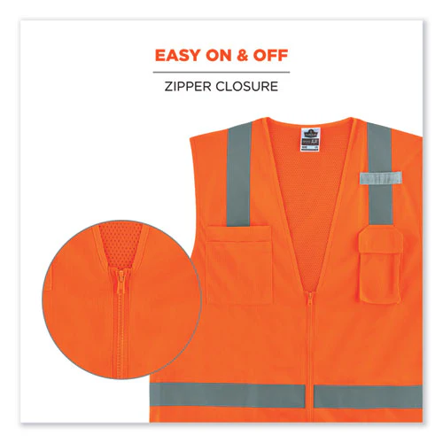 Glowear 8249z-s Single Size Class 2 Economy Surveyors Zipper Vest, Polyester, Large, Orange, Ships In 1-3 Business Days - Image 3