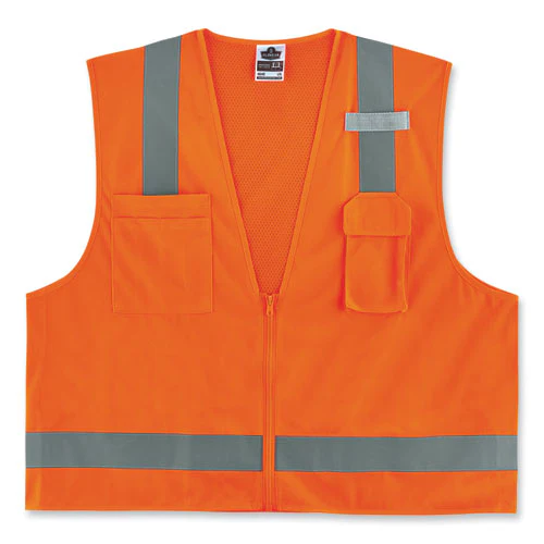 Glowear 8249z-s Single Size Class 2 Economy Surveyors Zipper Vest, Polyester, 3x-large, Orange, Ships In 1-3 Business Days - Image 1