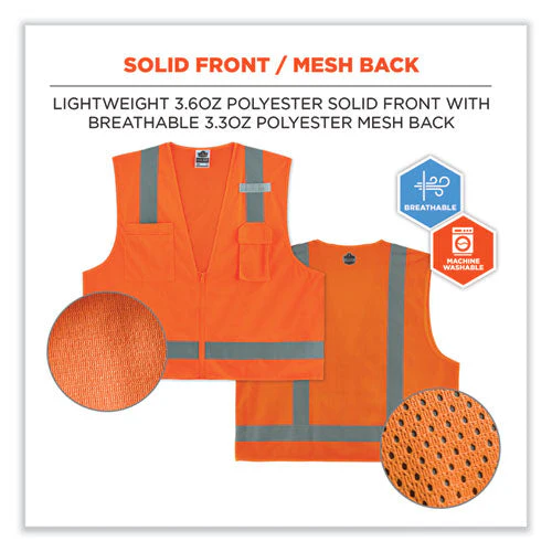 Glowear 8249z-s Single Size Class 2 Economy Surveyors Zipper Vest, Polyester, 3x-large, Orange, Ships In 1-3 Business Days - Image 3