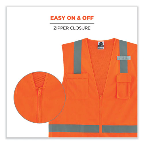 Glowear 8249z-s Single Size Class 2 Economy Surveyors Zipper Vest, Polyester, 5x-large, Orange, Ships In 1-3 Business Days - Image 2
