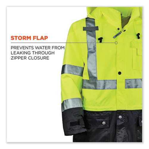 Glowear 8365bk Class 3 Hi-vis Rain Jacket Black Bottom, Small, Lime, Ships In 1-3 Business Days - Image 3