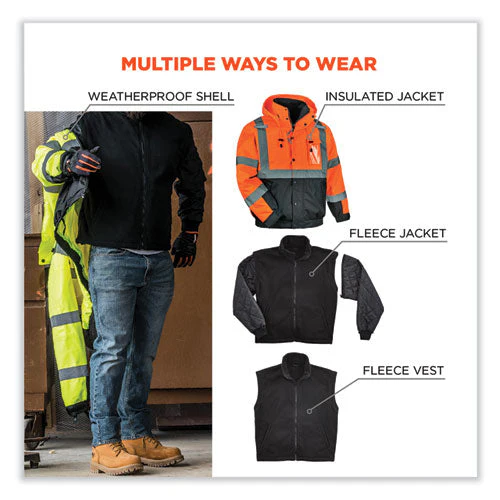 Glowear 8381 Class 3 Hi-vis 4-in-1 Quilted Bomber Jacket, Orange, 2x-large, Ships In 1-3 Business Days - Image 2
