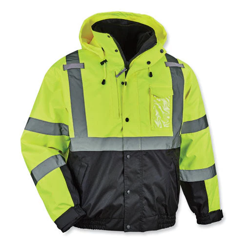 Glowear 8381 Class 3 Hi-vis 4-in-1 Quilted Bomber Jacket, Lime, Large, Ships In 1-3 Business Days - Image 1