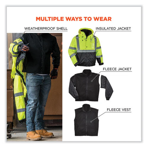 Glowear 8381 Class 3 Hi-vis 4-in-1 Quilted Bomber Jacket, Lime, 5x-large, Ships In 1-3 Business Days - Image 3