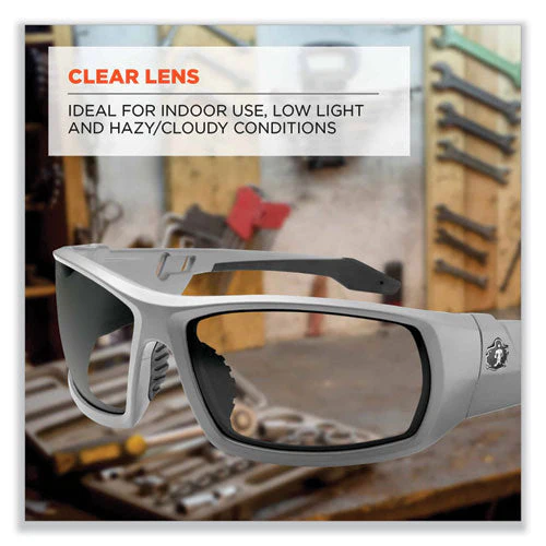 Skullerz Odin Safety Glasses, Matte Gray Nylon Impact Frame, Clear Polycarbonate Lens, Ships In 1-3 Business Days - Image 2