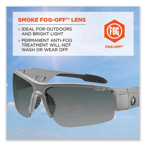 Skullerz Dagr Safety Glasses, Matte Gray Nylon Impact Frame, Anti-fog Smoke Polycarbonate Lens, Ships In 1-3 Business Days - Image 2