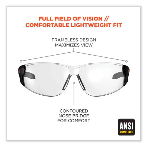 Skullerz Saga Frameless Safety Glasses, Matte Black Nylon Impact Frame, Clear Polycarbonate Lens, Ships In 1-3 Business Days - Image 2