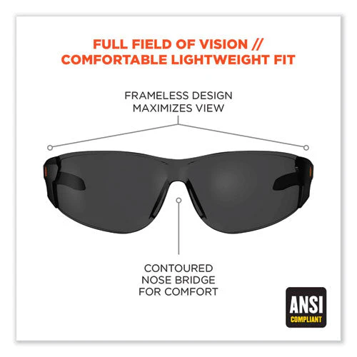 Skullerz Saga Frameless Safety Glasses, Black Nylon Impact Frame, Anti-fog Smoke Polycarb Lens, Ships In 1-3 Business Days - Image 2