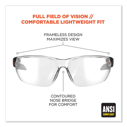 Skullerz Vali Frameless Safety Glasses, Matte Black Nylon Impact Frame, Clear Polycarbonate Lens, Ships In 1-3 Business Days - Image 2