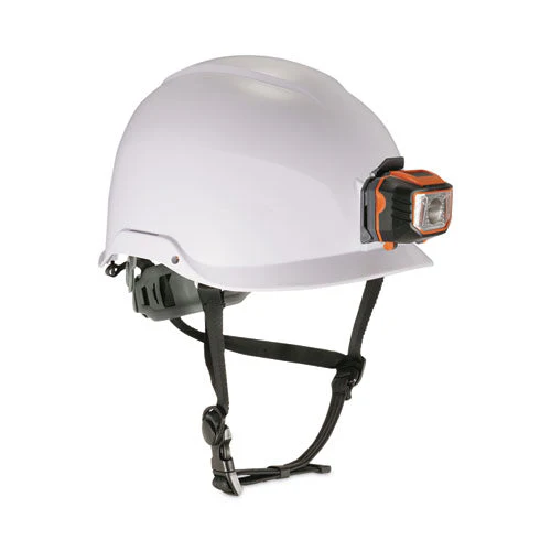 Skullerz 8974led Class E Safety Helmet W/8981 Universal Led Headlamp, 6-pt Ratchet Susp, White, Ships In 1-3 Business Days - Image 1