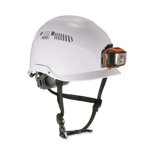 Skullerz 8975led Class C Safety Helmet W/8981 Universal Led Headlamp, 6-pt Ratchet Susp, White, Ships In 1-3 Business Days - Image 1