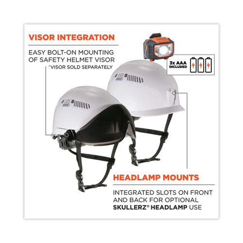 Skullerz 8975led Class C Safety Helmet W/8981 Universal Led Headlamp, 6-pt Ratchet Susp, White, Ships In 1-3 Business Days - Image 2