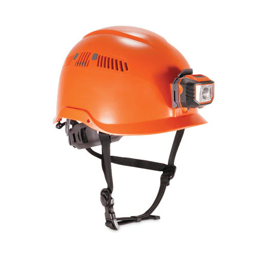 Skullerz 8975led Class C Safety Helmet W/8981 Universal Led Headlamp, 6-pt Ratchet Susp, Orange, Ships In 1-3 Business Days - Image 1