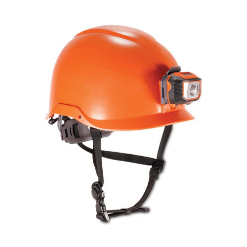Skullerz 8974led Class E Safety Helmet W/8981 Universal Led Headlamp, 6-pt Ratchet Susp, Orange, Ships In 1-3 Business Days - Image 1