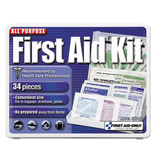 All-purpose First Aid Kit, 34 Pieces, 3.74 X 4.75, 34 Pieces, Plastic Case - Image 1