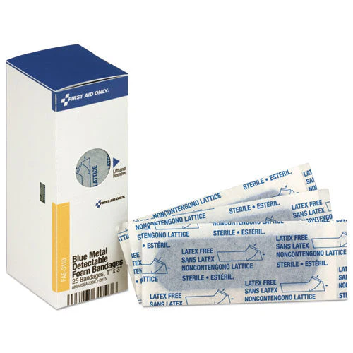 Metal Detectable Adhesive Bandages, Foam, Blue, 1 X 3, 25/box - Image 1