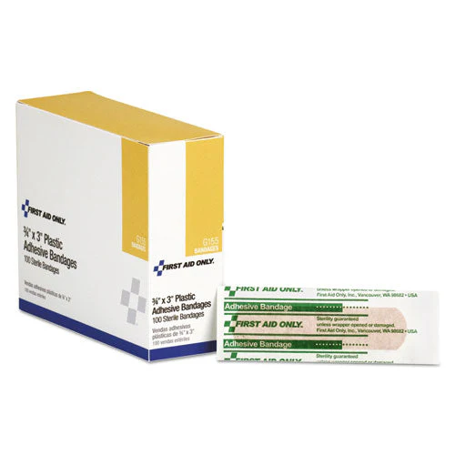 Plastic Adhesive Bandages, 3 X 0.75, 100/box - Image 1