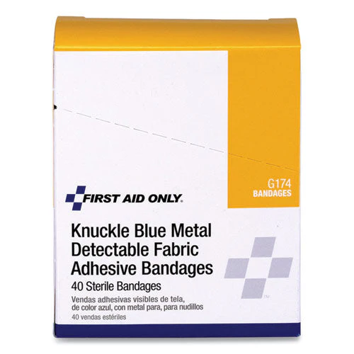 Blue Metal Detectable Fabric Adhesive Bandages, Four-wing Knuckle, 1.5 X 3, 40/box - Image 2