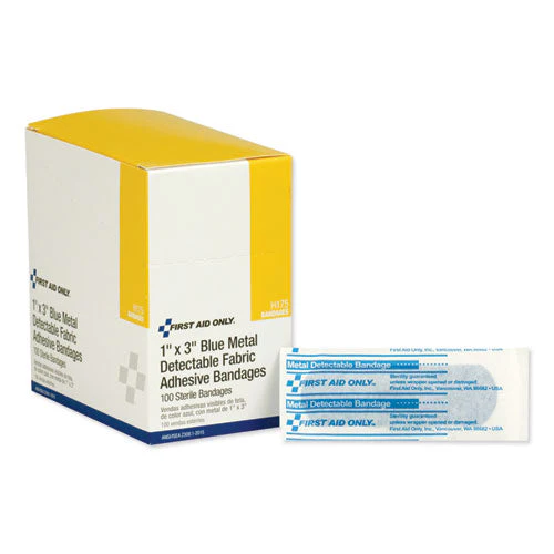 Adhesive Blue Metal Detectable Bandages, 1 X 3, Plastic With Foil, 100/box, 12 Boxes/carton - Image 2