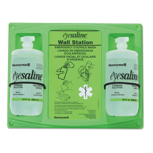 Saline Eye Wash Wall Station, 32 Oz Bottle, 2 Bottles/station, 4/carton - Image 1