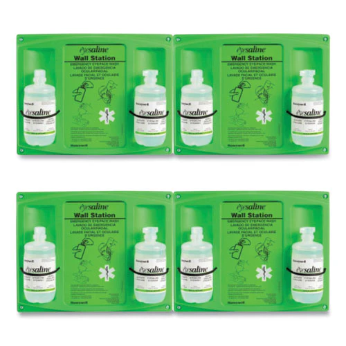 Double Bottle Sterile Saline Eye Wash Wall Station, 16 Oz Bottles, 2 Bottles/station, 4 Stations/carton - Image 1