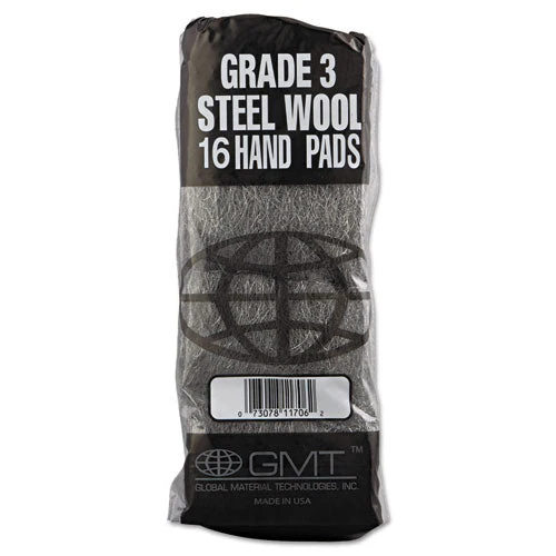 Industrial-quality Steel Wool Hand Pads, #3 Medium, Steel Gray, 16 Pads/sleeve, 12 Sleeves/carton - Image 3