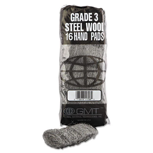 Industrial-quality Steel Wool Hand Pads, #3 Medium, Steel Gray, 16 Pads/sleeve, 12 Sleeves/carton - Image 2