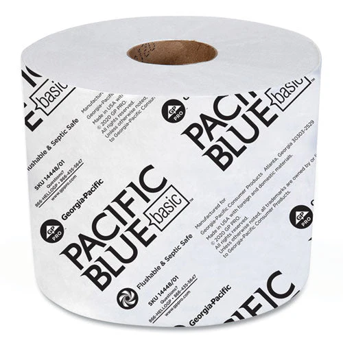 Pacific Blue Basic High-capacity Bathroom Tissue, Septic Safe, 1-ply, White, 1,500/roll, 48/carton - Image 1