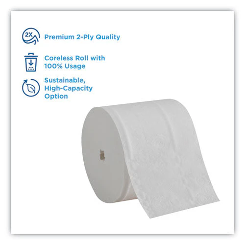 Compact Coreless Bath Tissue, Septic Safe, 2-ply, White, 750 Sheets/roll, 36/carton - Image 3