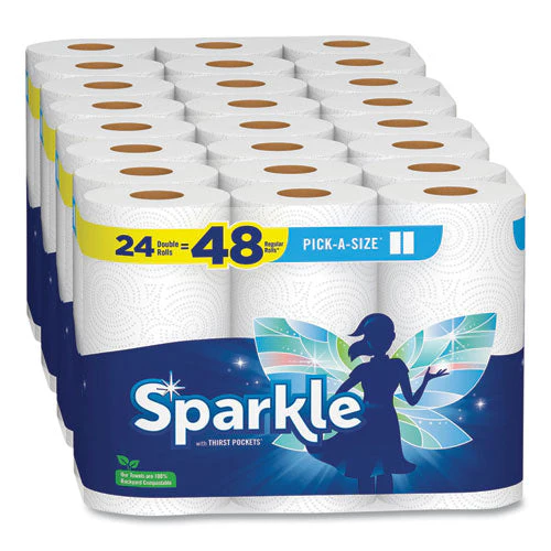 Pick-a-size Perforated Kitchen Double Roll Towels With Thirst Pockets, 2-ply, 11 X 6, White, 110 Sheets/roll, 24 Rolls/pack - Image 1