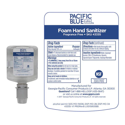 Pacific Blue Ultra Foam Hand Sanitizer Refill For Manual Dispensers, 1,000 Ml, Fragrance-free, 4/carton - Image 3