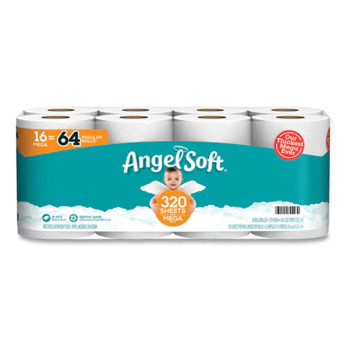 Mega Toilet Paper, Septic Safe, 2-ply, White, 320 Sheets/roll, 16 Rolls/pack - Image 1