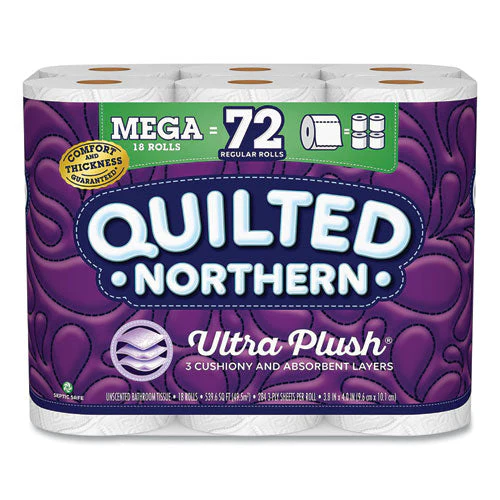Ultra Plush Bathroom Tissue, Mega Rolls, Septic Safe, 3-ply, White, 284 Sheets/roll, 18 Rolls/carton - Image 1