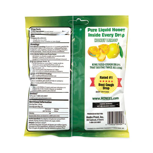 Cough Drops, Honey-lemon, 20 Per Bag, 6 Bags/pack, Ships In 1-3 Business Days - Image 2