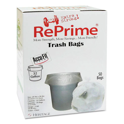 Linear Low Density Can Liners With Accufit Sizing, 32 Gal, 0.9 Mil, 33" X 44", Clear, 50 Bags/box, 6 Boxes/carton - Image 1