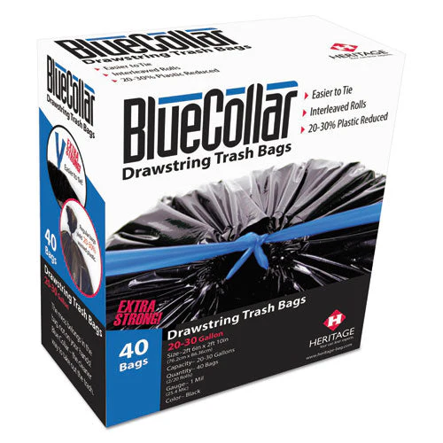 Drawstring Trash Bags, 30 Gal, 1 Mil, 30" X 34", Black, 40 Bags/box, 6 Boxes/carton - Image 1