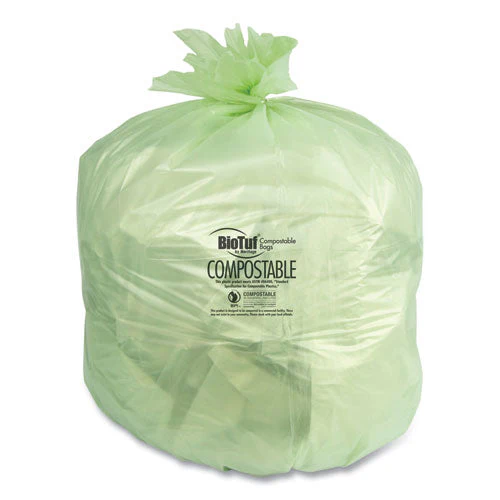 Biotuf Compostable Can Liners, 23 To 30 Gal, 1 Mil, 28" X 45", Green, 25 Bags/roll, 5 Rolls/carton - Image 1