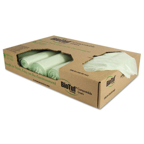 Biotuf Compostable Can Liners, 32 Gal, 1 Mil, 34" X 48", Green, 20 Bags/roll, 5 Rolls/carton - Image 1
