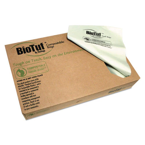 Biotuf Compostable Can Liners, 45 Gal, 0.9 Mil, 40" X 46", Green, 25 Bags/roll, 5 Rolls/carton - Image 1