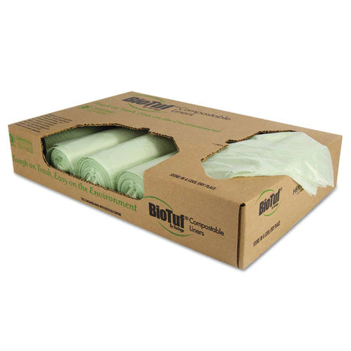 Biotuf Compostable Can Liners, 48 Gal, 1 Mil, 42" X 48", Green, 20 Bags/roll, 5 Rolls/carton - Image 1
