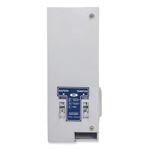 Dual Sanitary Napkin/tampon Dispenser, 25 Cent Coin Mechanism, 11.13 X 7.63 X 26.38, White/blue - Image 1