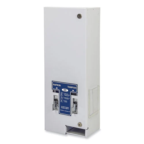 Dual Sanitary Napkin/tampon Dispenser, 25 Cent Coin Mechanism, 11.13 X 7.63 X 26.38, White/blue - Image 2