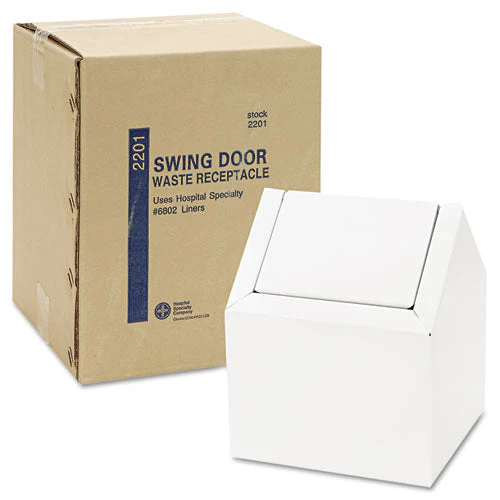 Double Entry, Swing Top Floor Receptacle, Metal, White - Image 3
