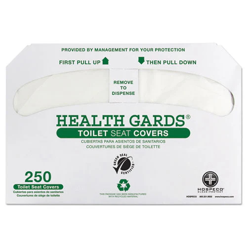 Health Gards Green Seal Recycled Toilet Seat Covers, 14.25 X 16.75, White, 250/pack, 4 Packs/carton - Image 1