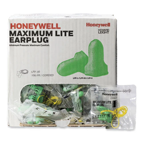 Maximum Lite Single-use Earplugs, Corded, 30nrr, Green, 100 Pairs - Image 2